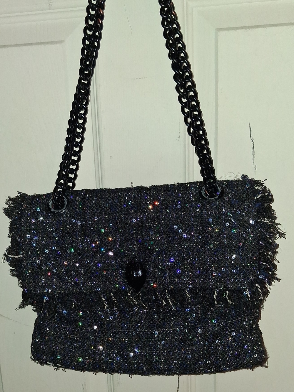 Kurt Geiger Black Sparkle Tweed Chain-Handle Shoulder Bag